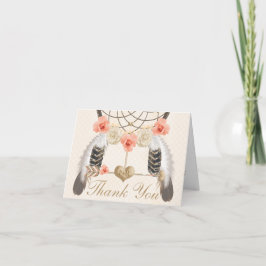 オリジナル刺繍のバラ色ドリームキャッチャー 結婚式 御礼 サンキューカード