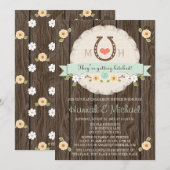 オリジナル刺繍のミントグリーンの馬蹄形 ウェスタンスタイル カップルシャワー 招待状 (正面/裏面)