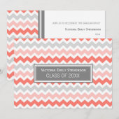 オリジナル卒業パーティー招待状 コーラルシェブロン 招待状 (正面/裏面)