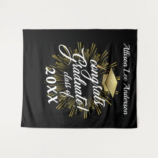 オリジナル卒業式 ゴールドスターバースト背景 タペストリー (正面(横))