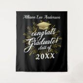 オリジナル卒業式 ゴールドスターバースト背景 タペストリー (正面)