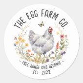 オリジナル卵農場ステッカー 水彩鶏ロゴ ラウンドシール (正面)