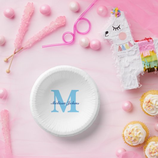 オリジナル名のモノグラム 青いベビーシャワー 誕生日 ペーパーボウル (パーティー)