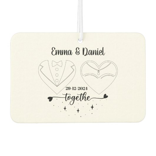 オリジナル名の花嫁と花婿のモダンブラシスクリプト カーエアーフレッシュナー (正面)