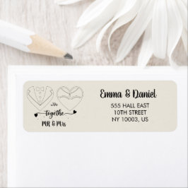 オリジナル名の花嫁と花婿のモダンブラシスクリプト ラベル