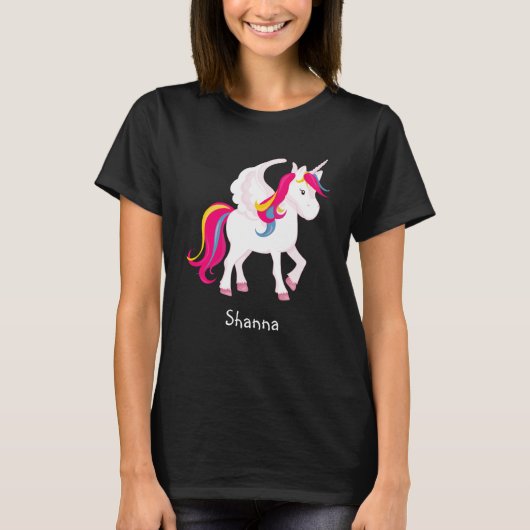 オリジナル名の虹色ユニコーン Tシャツ (正面)