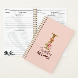 オリジナル名イニシャルI ゴールド ブラッシュ ピンク ローズ レシピ ノートブック