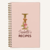 オリジナル名イニシャルI ゴールド ブラッシュ ピンク ローズ レシピ ノートブック (正面)
