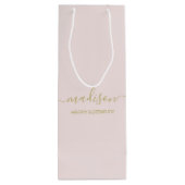 オリジナル名入りグリーティング シックゴールド スクリプト ブラッシュピンク ワインギフトバッグ (裏面)