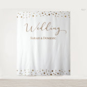 オリジナル名入り ゴールドの簡単な紙吹雪 ウェディングスクリプト タペストリー (正面)