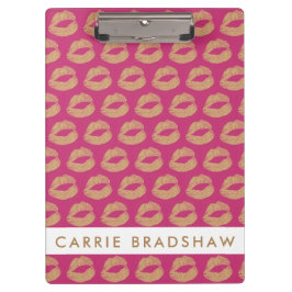 オリジナル名入り ゴールド グリッター リップ ピンク クリップボード