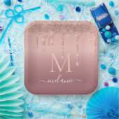 オリジナル名入り レター ローズゴールド グリッター 紙皿 (パーティー)