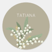 オリジナル名入り 5月 ユリの谷の花束 ラウンドシール (正面)