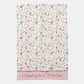 オリジナル名入れピンクグリーン花柄 キッチンタオル (縦)