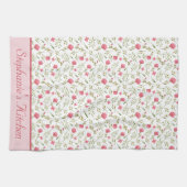 オリジナル名入れ ピンク 緑 花柄 キッチンタオル (横)