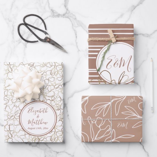 オリジナル名入れ モカムース ブラウン ウェディング ラッピングペーパーシート (正面)