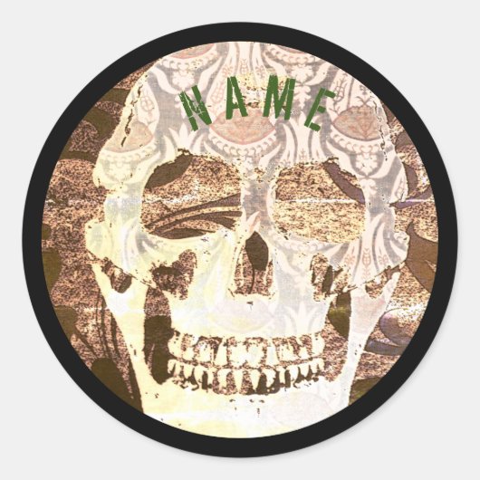 オリジナル名 グランジ スカル ラウンド ステッカー (正面)