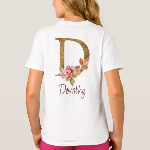 オリジナル名 ゴールド箔 バラ色のピンクのローズ レター D Tシャツ
