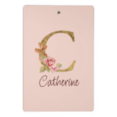 オリジナル名 ゴールド箔 バラ色のピンクのローズ レターC ミニクリップボード (裏面)
