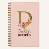 オリジナル名 ゴールド ブラッシュ ピンク ローズ レター D レシピ ノートブック (正面)