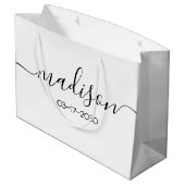 オリジナル名 テキスト エレガント シンプル ブラック スクリプト ホワイト ラージペーパーバッグ (裏面アングル)