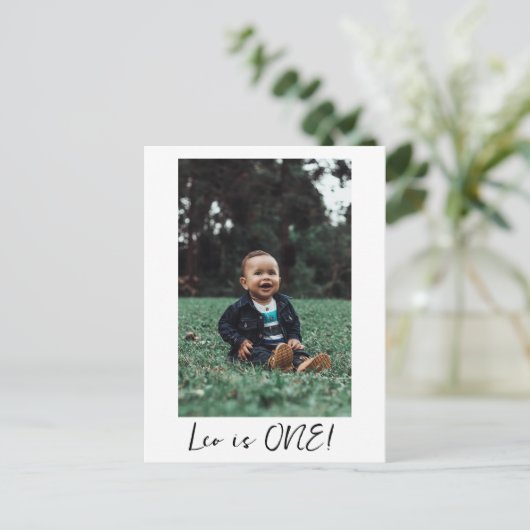 オリジナル名 ミニマルレオ 1歳誕生日 初めての写真 ポストカード (スタンド正面)