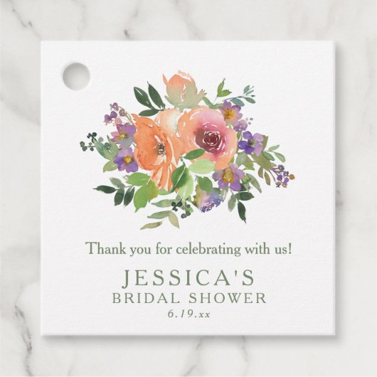 オリジナル名 水彩オレンジ 花 フラワー ブライダルシャワー フェイバータグ (正面)