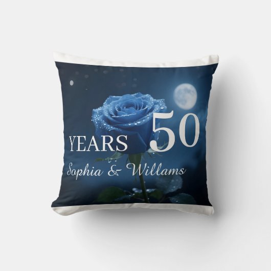 オリジナル名＆特別な年 ロマンチック ブルーローズ クッション (正面)
