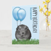オリジナル名 誕生日 モルモット 青い風船 カード (黄色い花)