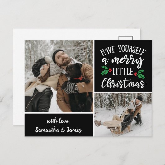 オリジナル名 2 枚の写真を飾るクリスマス ポストカード (正面/裏面)