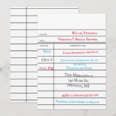 オリジナル図書館の貸出カード ブライダルシャワー 招待状 (正面/裏面)