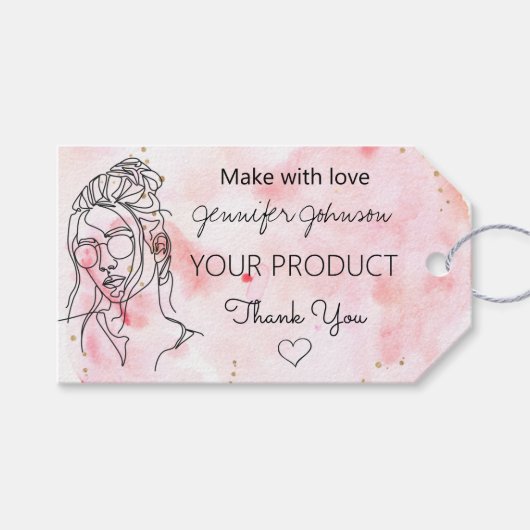 オリジナル女性ポートレートピンク ギフトタグ (正面(横))