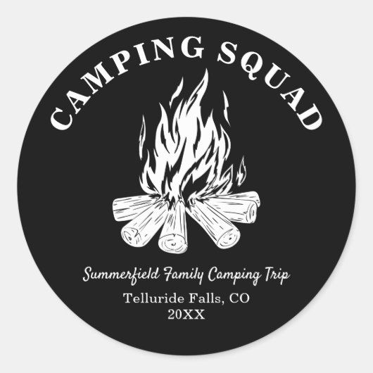 オリジナル家族休暇キャンプファイヤーキャンプ旅行 ラウンドシール (正面)