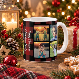オリジナル家族写真コラージュ クリスマス コーヒーマグカップ