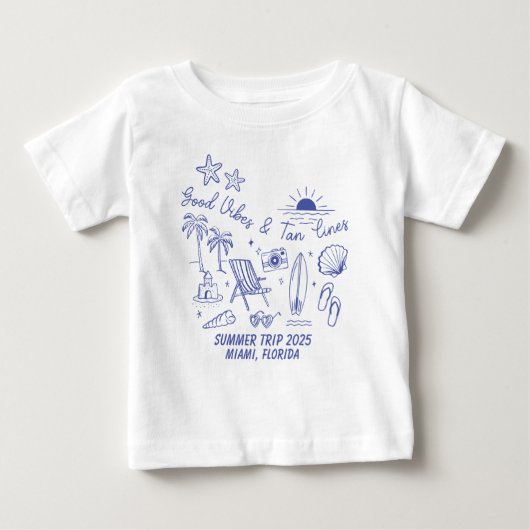 オリジナル家族夏のビーチ旅行グループおそろい ベビーTシャツ (正面)