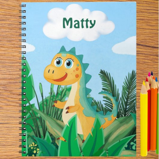 オリジナル恐竜水彩画男子学生ノート ノートブック