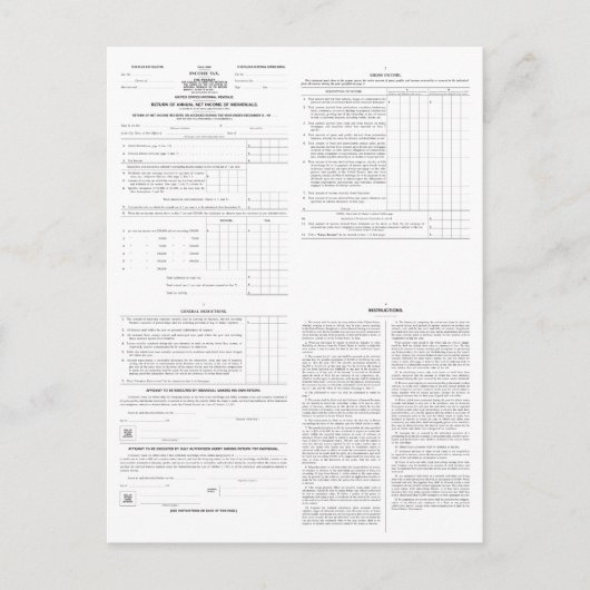 オリジナル所得税型枠1040 1913 (4)ページ ポストカード (正面)