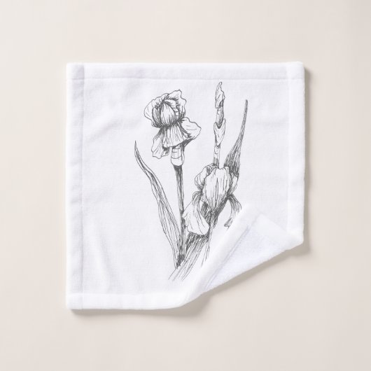 オリジナル手描きアイリス、ファインアート ウォッシュタオル (ウォッシュタオル)