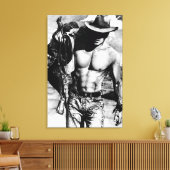オリジナル手描きハンサムなセクシーカウボーイマン キャンバスプリント (インサイチュ (リビング))