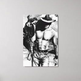 オリジナル手描きハンサムなセクシーカウボーイマン キャンバスプリント