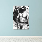 オリジナル手描きハンサムなセクシーカウボーイマン キャンバスプリント (インサイチュ (ウッドフロア))