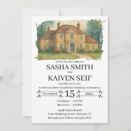 オリジナル手描き会場イラスト結婚式招待状 招待状