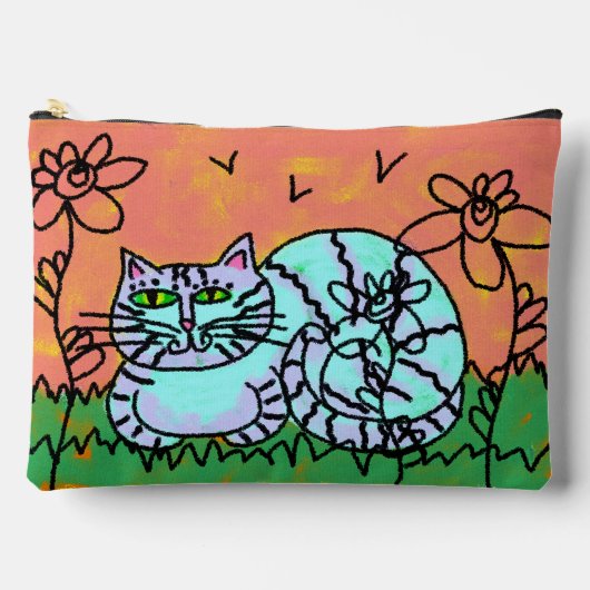 オリジナル抽象的猫アート アクセサリーポーチ (正面)