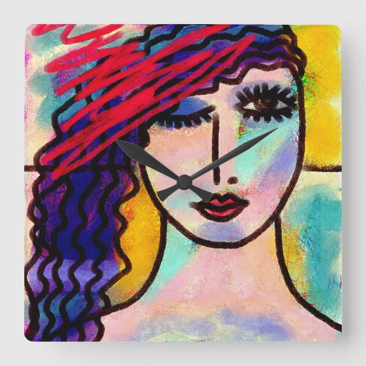 オリジナル抽象芸術アートウォールクロック スクエア壁時計 (正面)