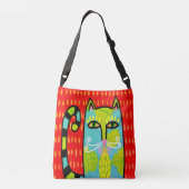 オリジナル抽象芸術アートキャットトートバッグ クロスボディバッグ (裏面)