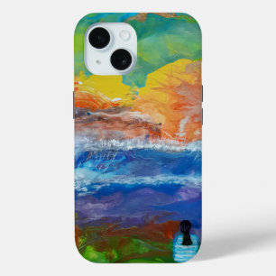 オリジナル抽象芸術アートビッグウェーブモーニング iPhone 15ケース