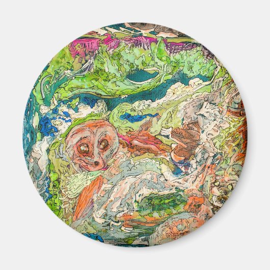 オリジナル抽象芸術アートフィギュラルグリーンラウンドマグネット マグネット (正面)