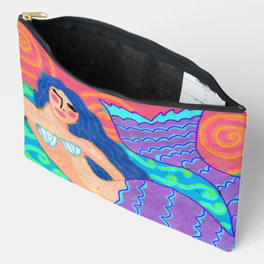 オリジナル抽象芸術アートマーメイド アクセサリーポーチ (見開き)