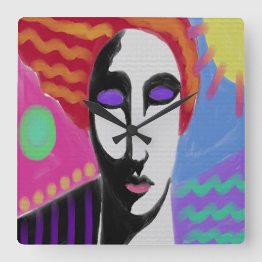 オリジナル抽象芸術アートラウンドクロック スクエア壁時計 (正面)