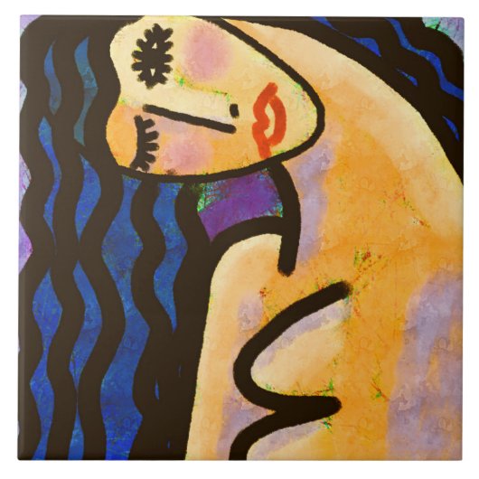 オリジナル抽象芸術デジタルポートレートの女性 タイル (正面)